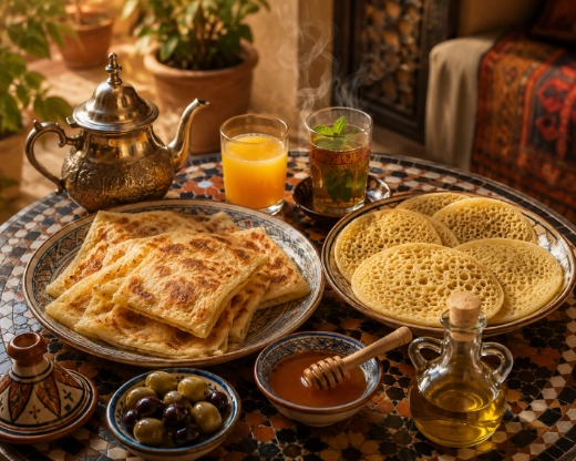 Moroccan Breakfast at Taragalte Park Camp restaurant, Zagora, Morocco