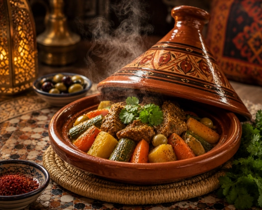 Tagines at Taragalte Park Camp restaurant, Zagora, Morocco