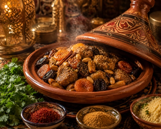 Traditional specialties at Taragalte Park Camp, Zagora, Morocco