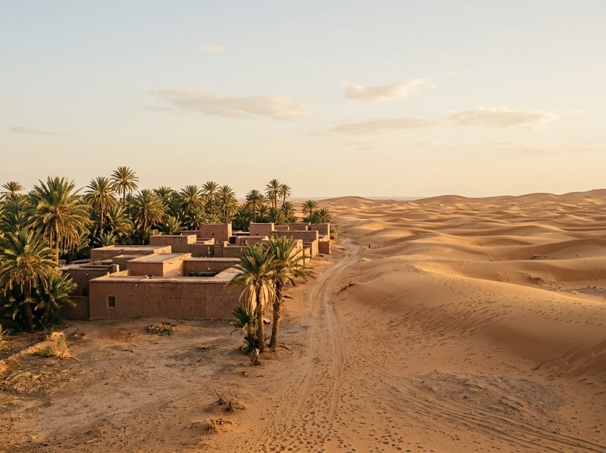 The village of M'Hamid at the edge of the dunes in southern Morocco